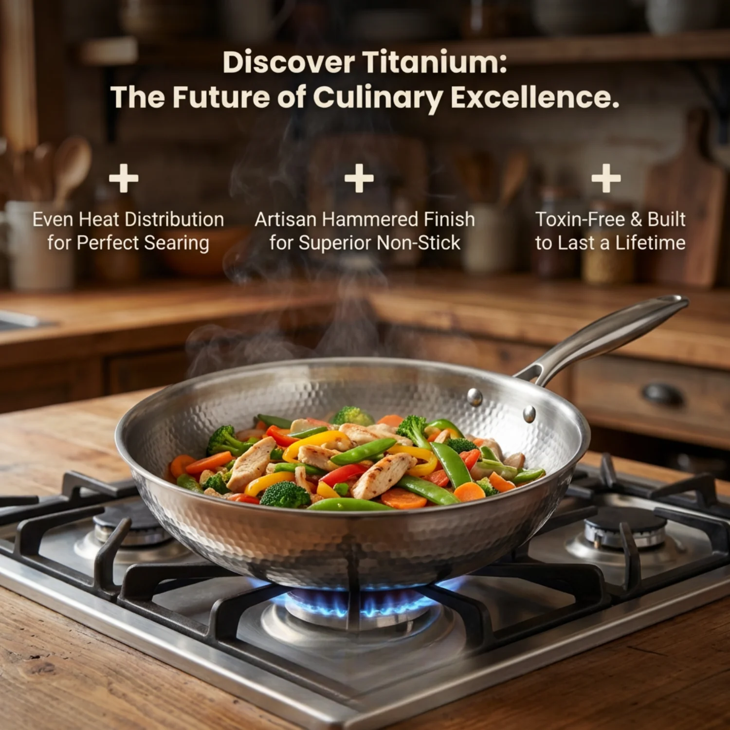 Titanium Wok Pan Flat Bottomed + FREE LID - Image 4